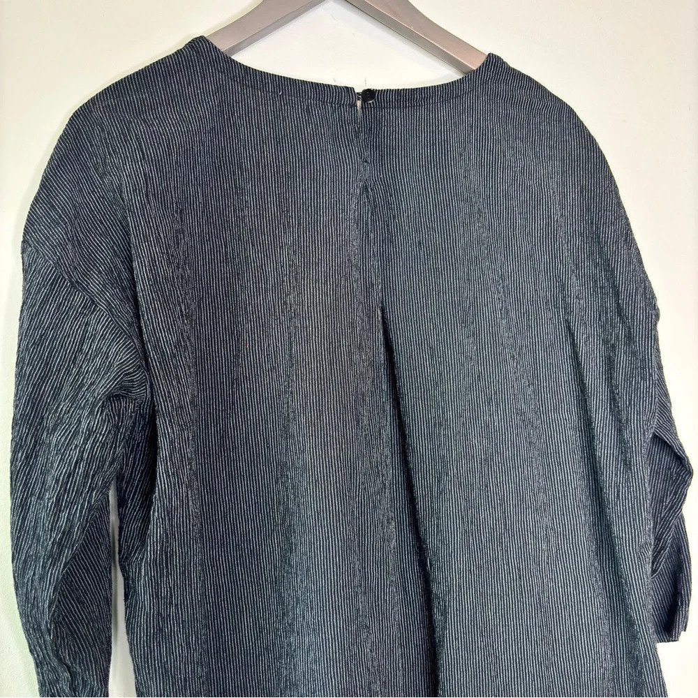 Eileen Fisher Black White Striped Pocketed 3/4‎ Sleeve Tunic Top Size M - Picture 7 of 9